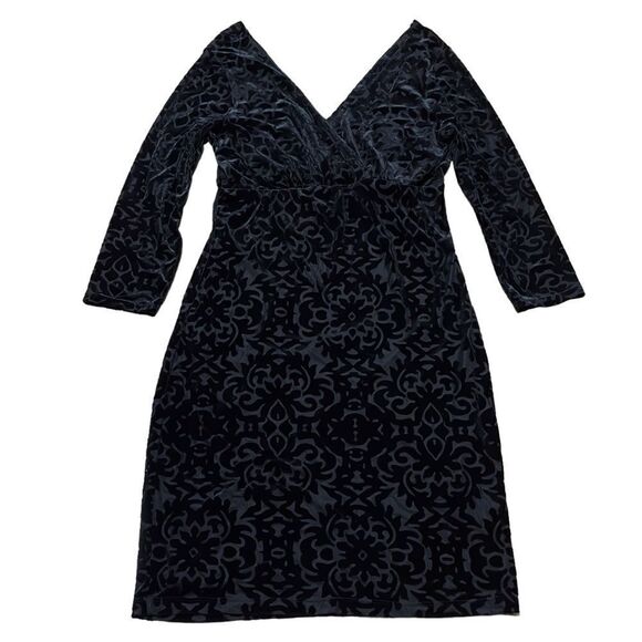 MARINA Black Velvet Floral Long Sleeve Dress Size 10 - Picture 5 of 16